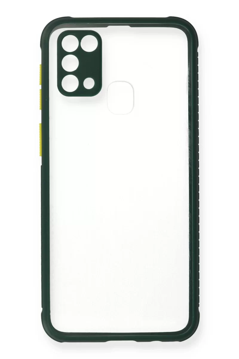 Newface Samsung Galaxy M31 Kılıf Miami Şeffaf Silikon - Koyu Yeşil