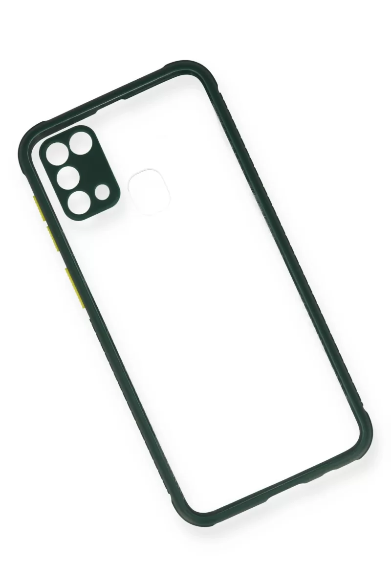 Newface Samsung Galaxy M31 Kılıf Miami Şeffaf Silikon - Koyu Yeşil