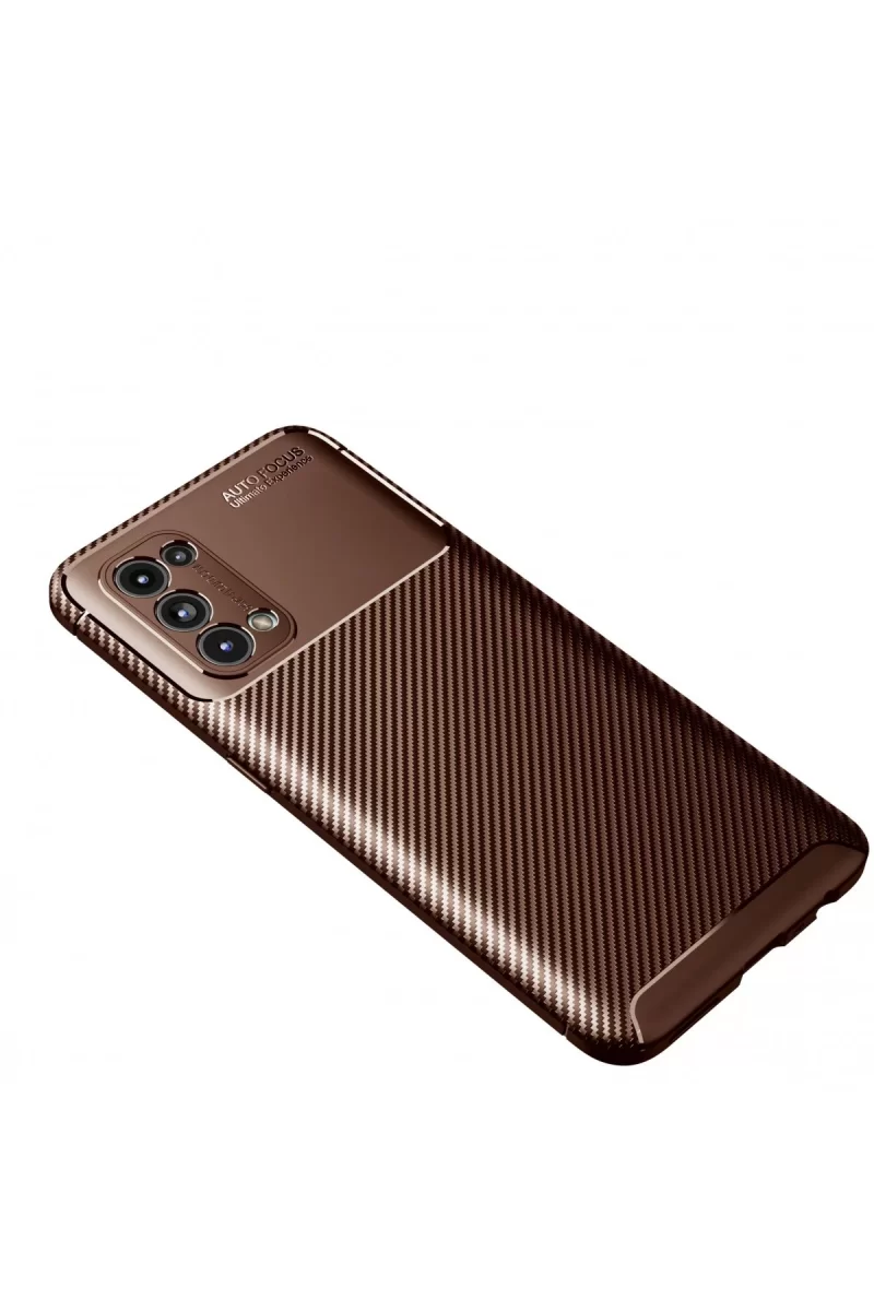 Newface Oppo Reno 5 Kılıf Auto Focus Karbon Kapak - Kahverengi
