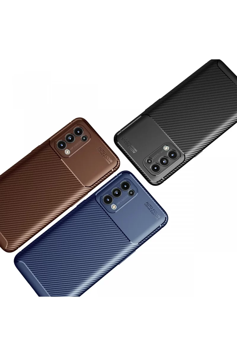 Newface Oppo Reno 5 Kılıf Auto Focus Karbon Kapak - Kahverengi