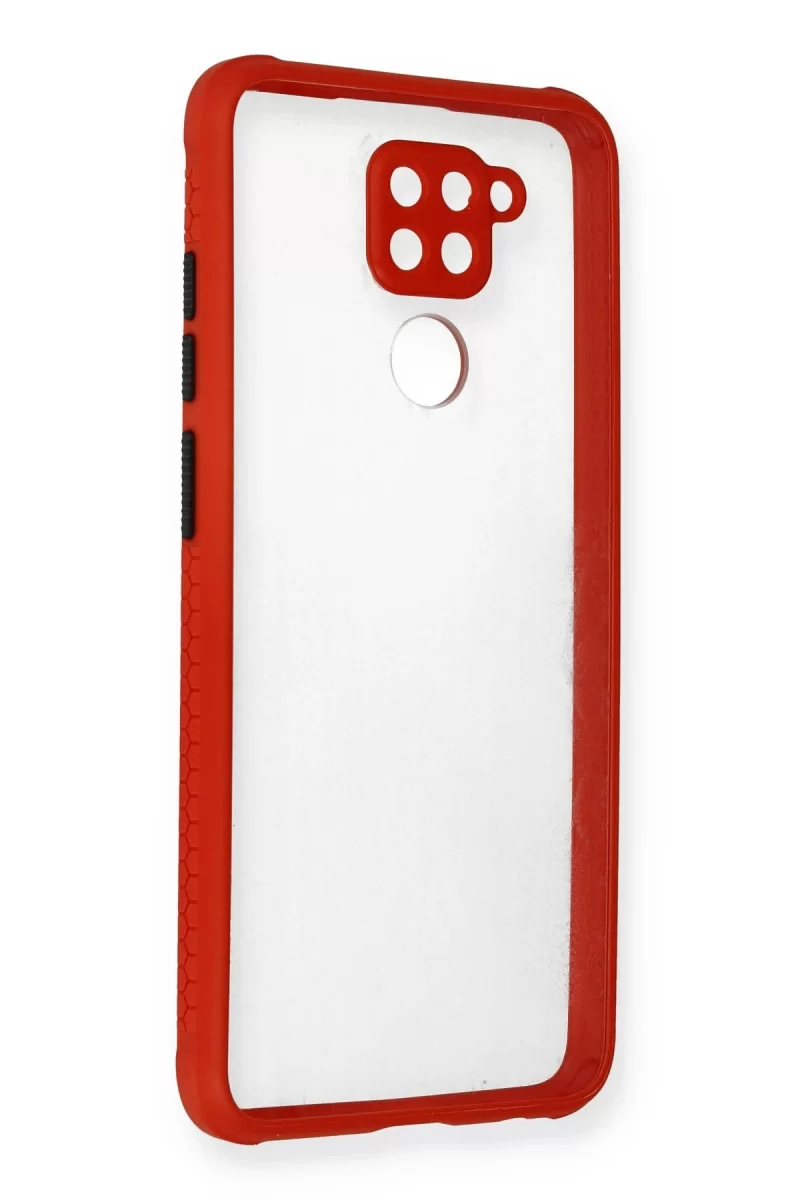 Newface Xiaomi Redmi Note 9 Kılıf Miami Şeffaf Silikon - Kırmızı