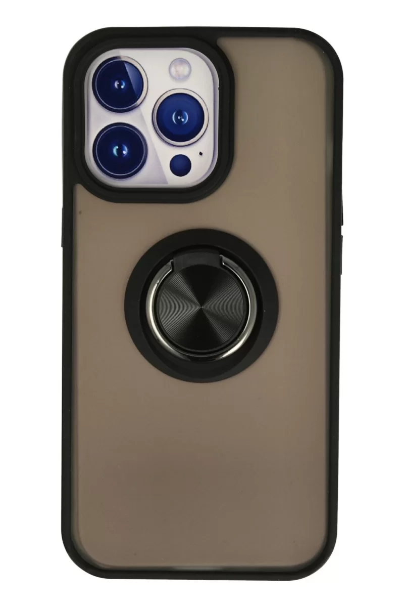 Newface Apple iPhone 15 Pro Max Kılıf Montreal Yüzüklü Silikon Kapak - Siyah