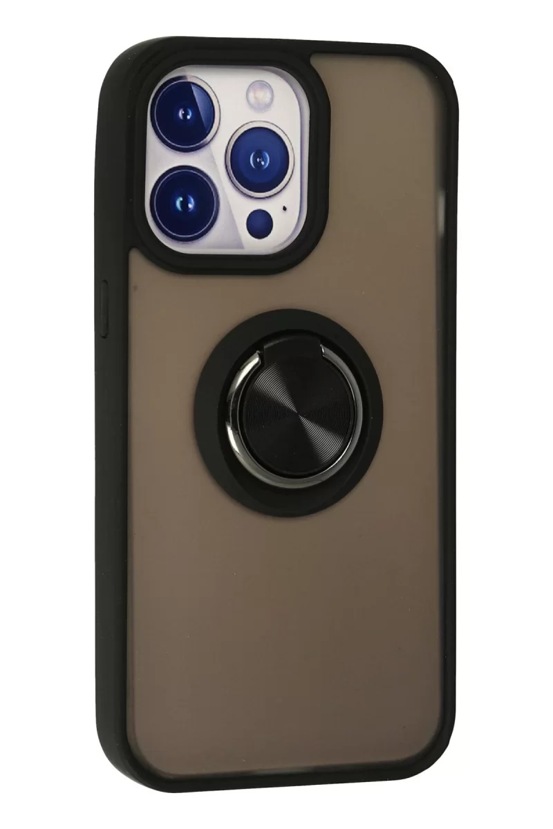 Newface Apple iPhone 15 Pro Max Kılıf Montreal Yüzüklü Silikon Kapak - Siyah