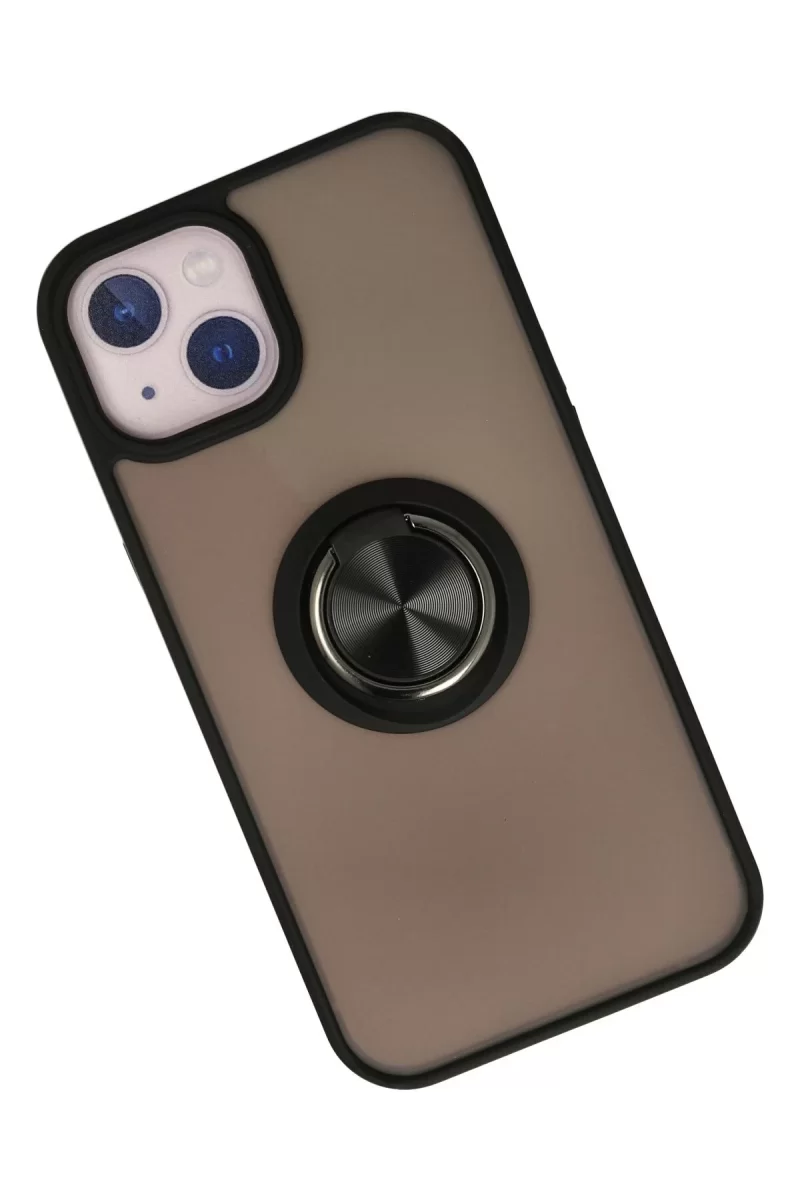 Newface Apple iPhone 15 Kılıf Montreal Yüzüklü Silikon Kapak - Siyah