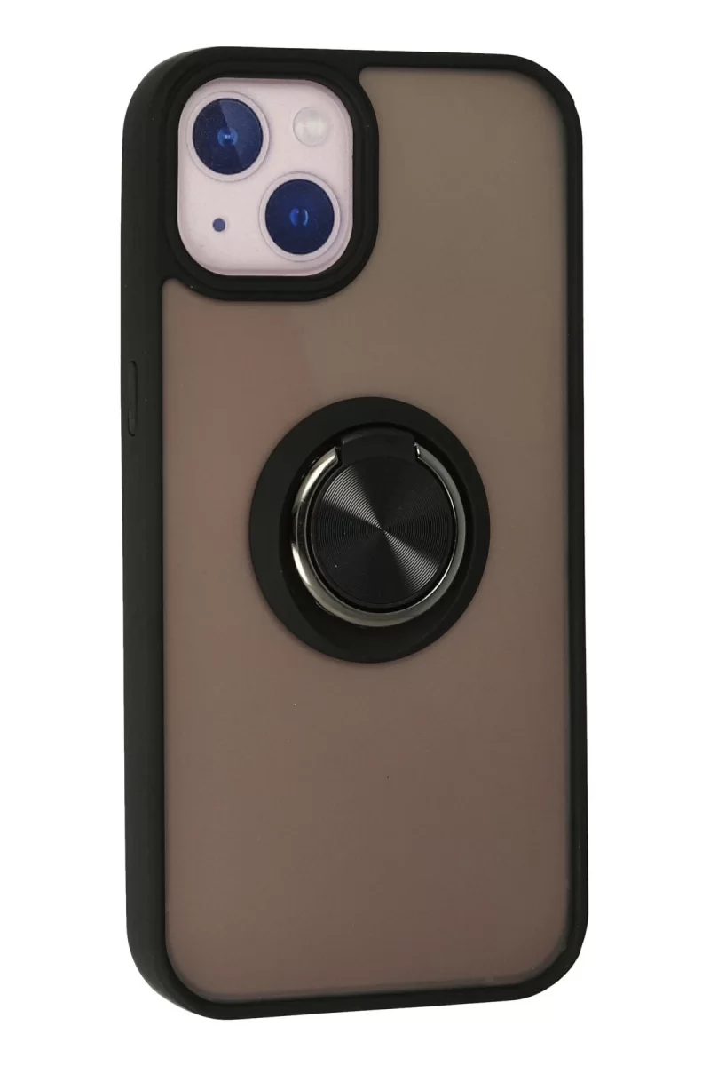 Newface Apple iPhone 15 Kılıf Montreal Yüzüklü Silikon Kapak - Siyah