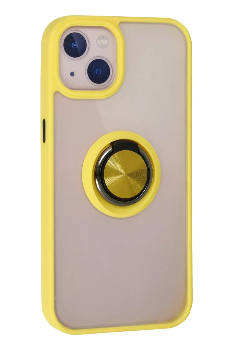 Newface Apple iPhone 15 Kılıf Montreal Yüzüklü Silikon Kapak - Sarı