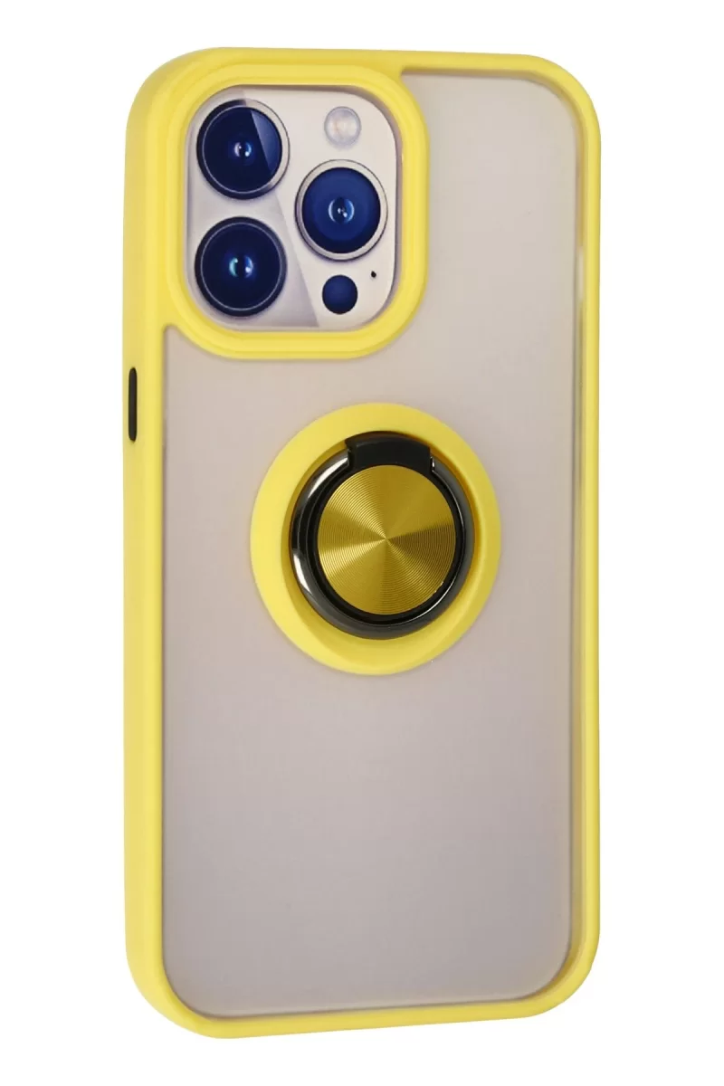 Newface Apple iPhone 15 Pro Max Kılıf Montreal Yüzüklü Silikon Kapak - Sarı