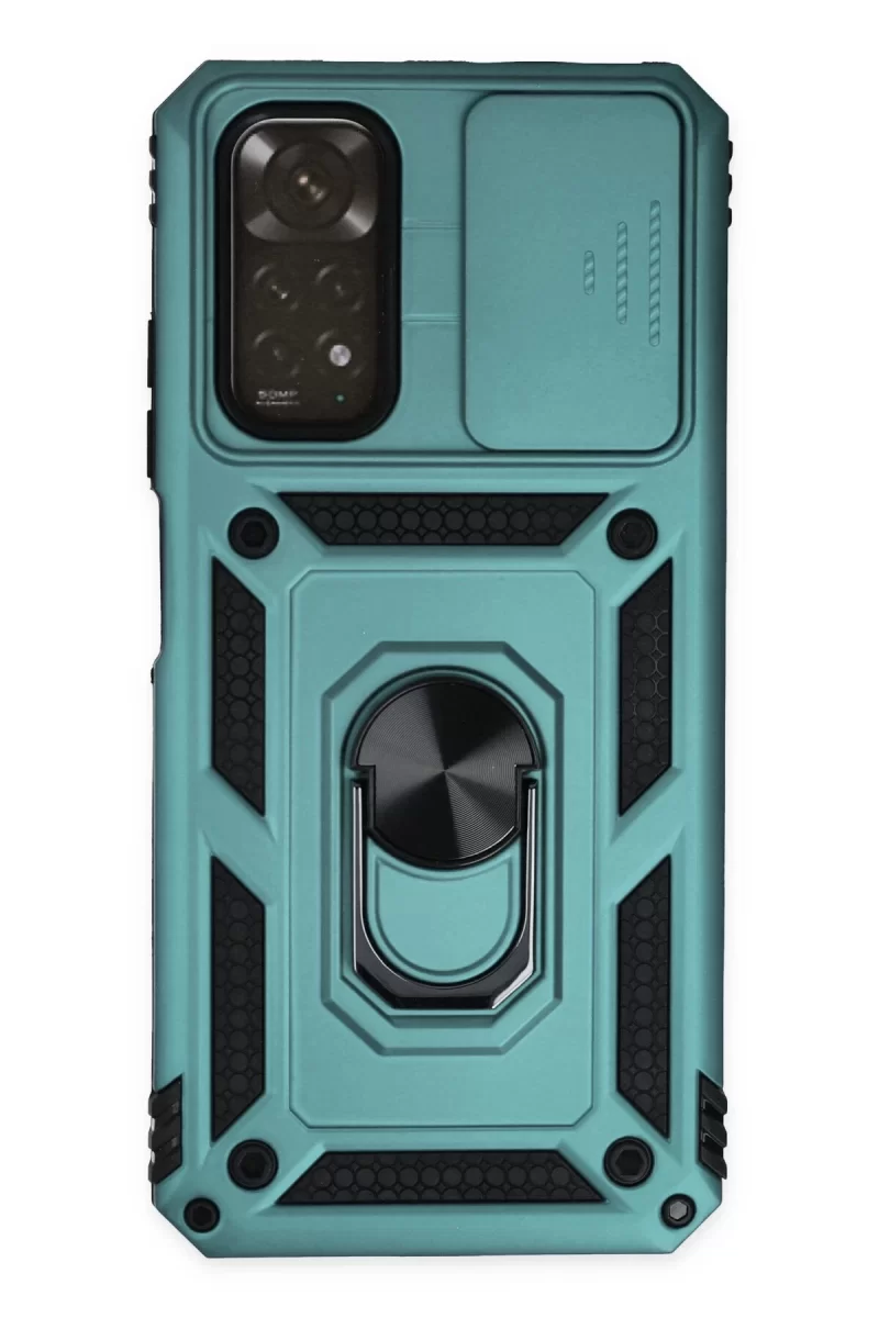 Newface Xiaomi Redmi Note 11 Kılıf Pars Lens Yüzüklü Silikon - Yeşil