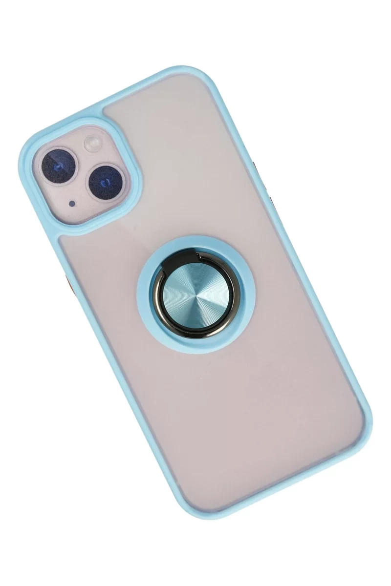 Newface Apple iPhone 15 Kılıf Montreal Yüzüklü Silikon Kapak - Buz Mavi