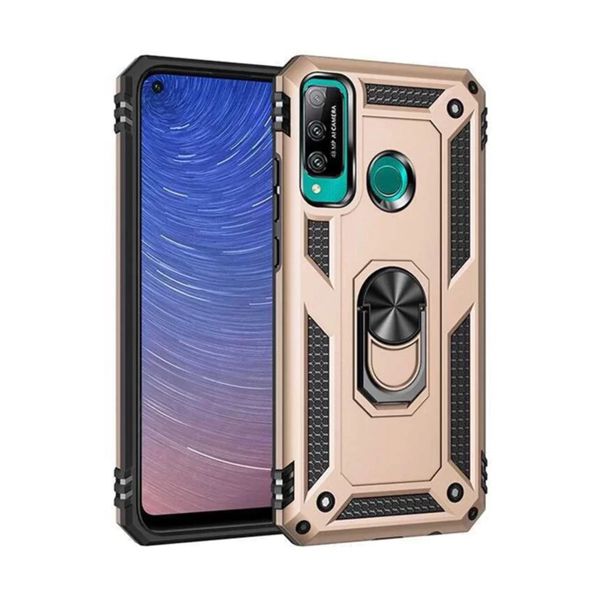 Newface Huawei P40 Lite E Kılıf Sofya Yüzüklü Silikon Kapak - Gold
