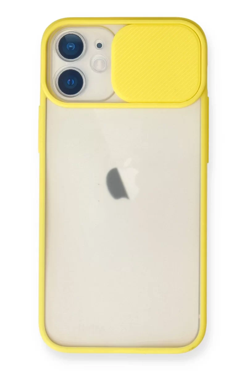 Newface Apple iPhone 11 Kılıf Palm Buzlu Kamera Sürgülü Silikon - Sarı