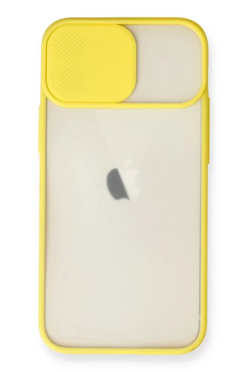 Newface Apple iPhone 11 Kılıf Palm Buzlu Kamera Sürgülü Silikon - Sarı