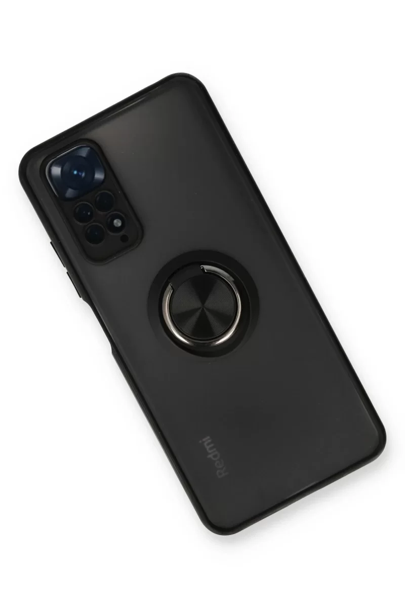 Newface Xiaomi Redmi Note 11 Kılıf Montreal Yüzüklü Silikon Kapak - Siyah