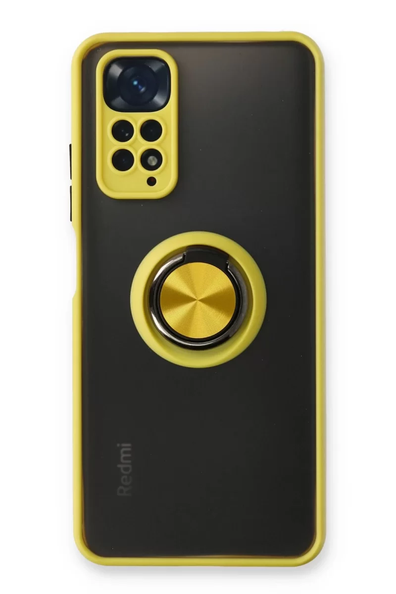 Newface Xiaomi Redmi Note 11 Kılıf Montreal Yüzüklü Silikon Kapak - Sarı