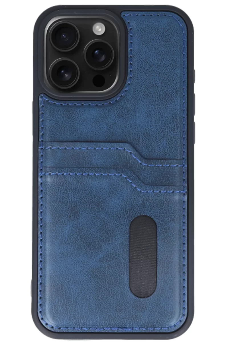 Newface Apple iPhone 15 Pro Max Kılıf Sara Kartvizitli Deri Kılıf - Lacivert