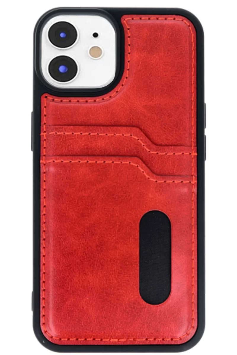 Newface Apple iPhone 11 Kılıf Sara Kartvizitli Deri Kılıf - Kırmızı