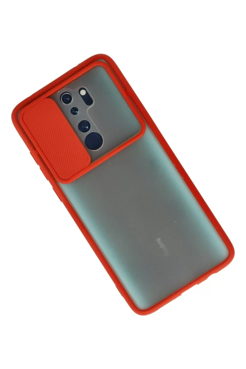 Newface Xiaomi Redmi Note 8 Pro Kılıf Palm Buzlu Kamera Sürgülü Silikon - Kırmızı