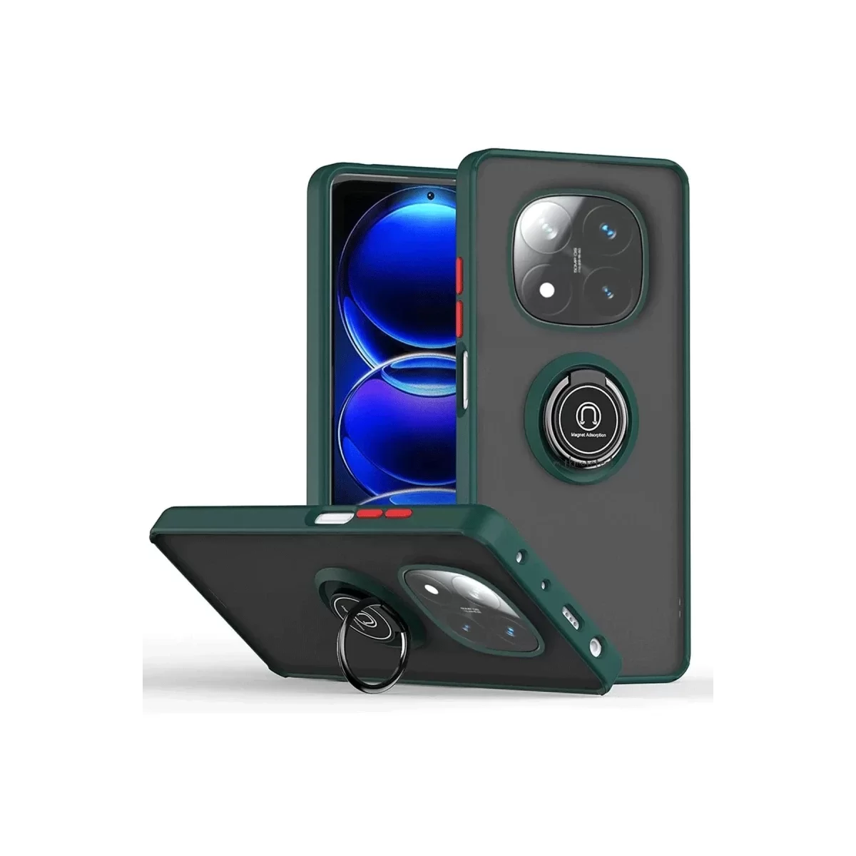 Newface Xiaomi Redmi Note 14 Pro 5G Kılıf Montreal Yüzüklü Silikon Kapak - Yeşil