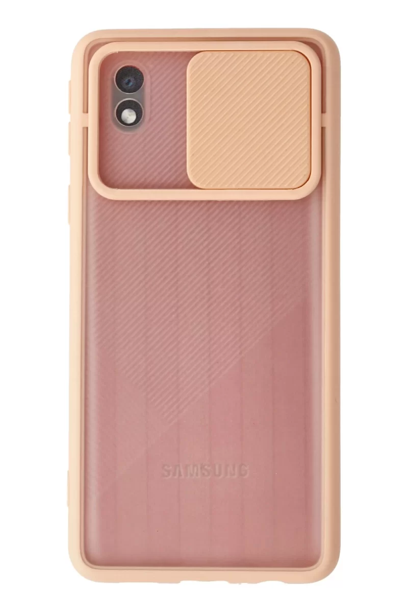 Newface Samsung Galaxy A01 Core Kılıf Palm Buzlu Kamera Sürgülü Silikon - Pembe