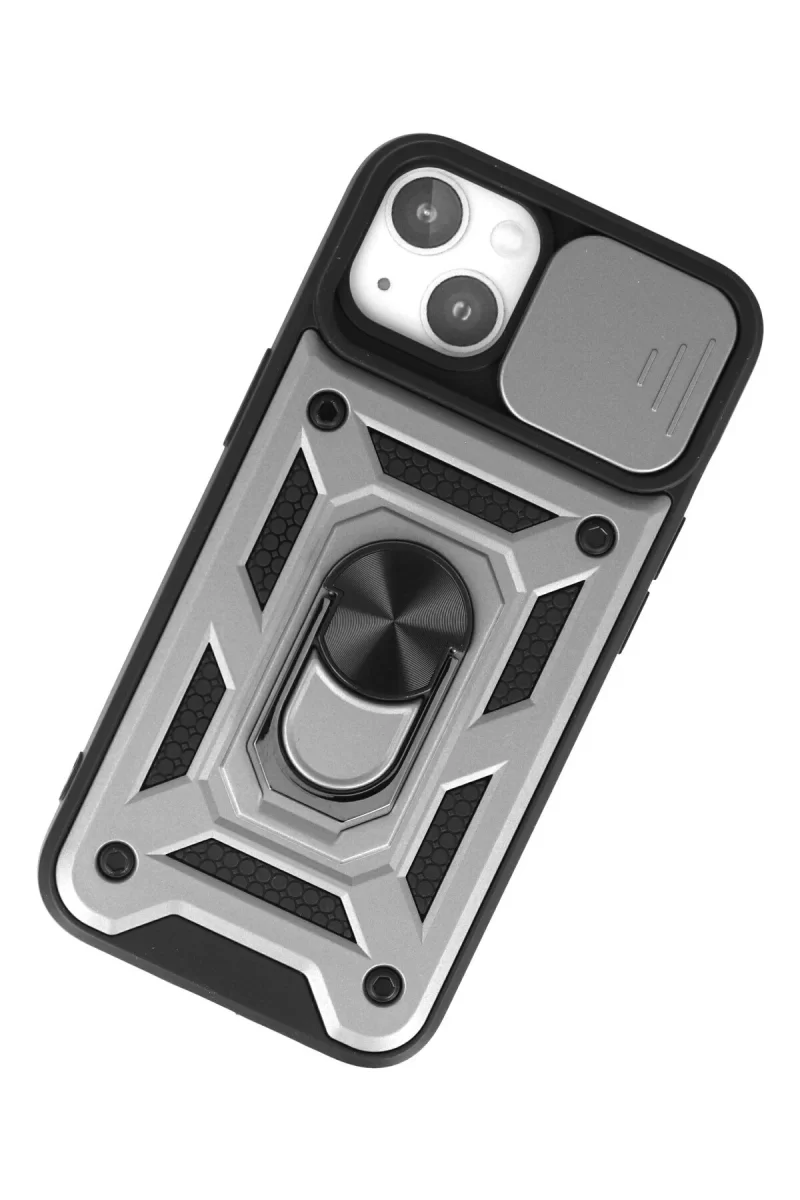 Newface Apple iPhone 15 Kılıf Pars Lens Yüzüklü Silikon - Gümüş