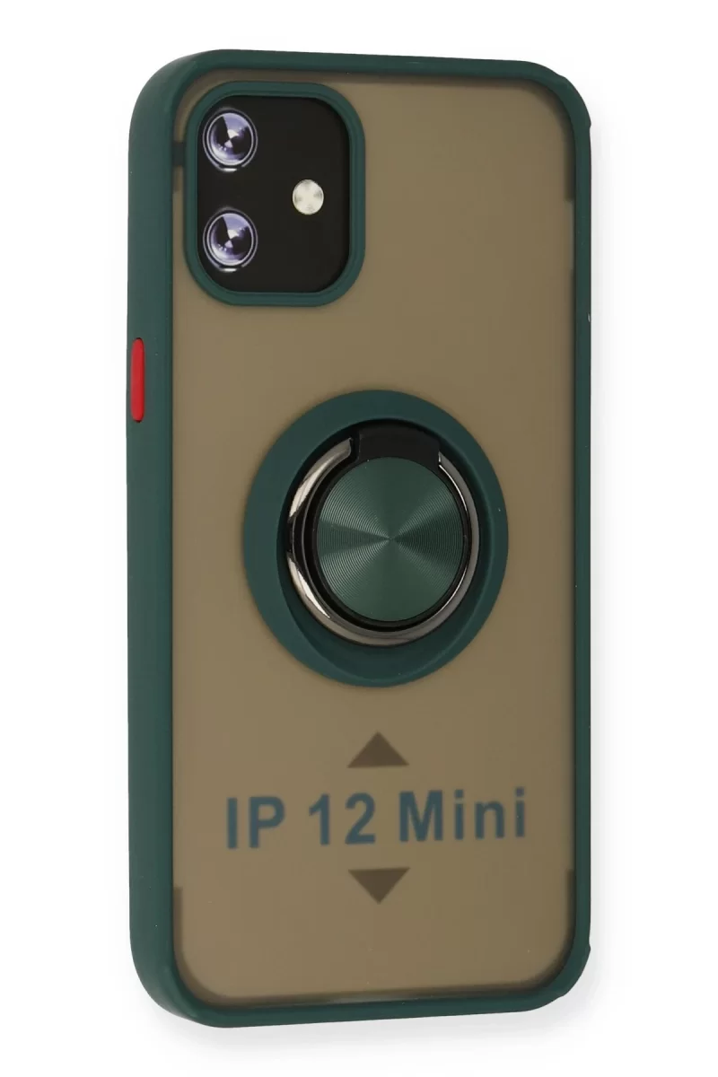 Newface Apple iPhone 12 Mini Kılıf Montreal Yüzüklü Silikon Kapak - Yeşil