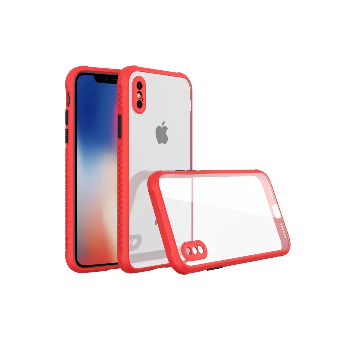 Newface Apple iPhone XS Max Kılıf Miami Şeffaf Silikon - Kırmızı
