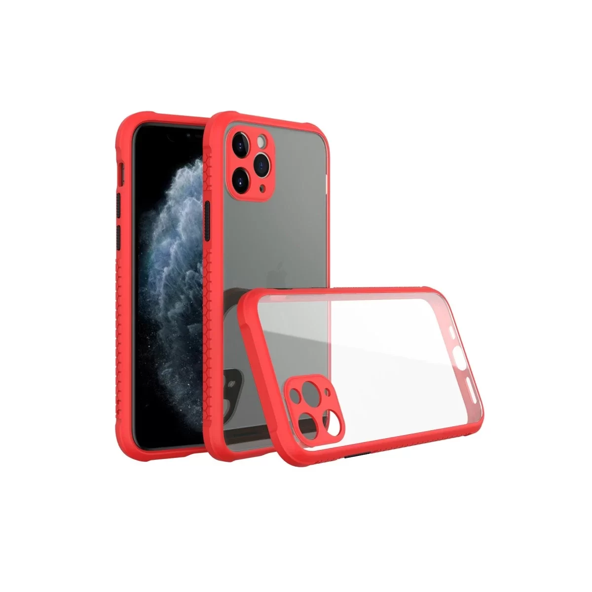 Newface Apple iPhone 11 Pro Max Kılıf Miami Şeffaf Silikon - Kırmızı
