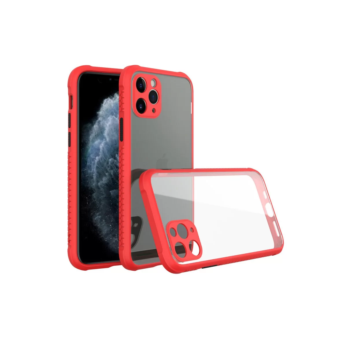 Newface Apple iPhone 11 Pro Max Kılıf Miami Şeffaf Silikon - Kırmızı