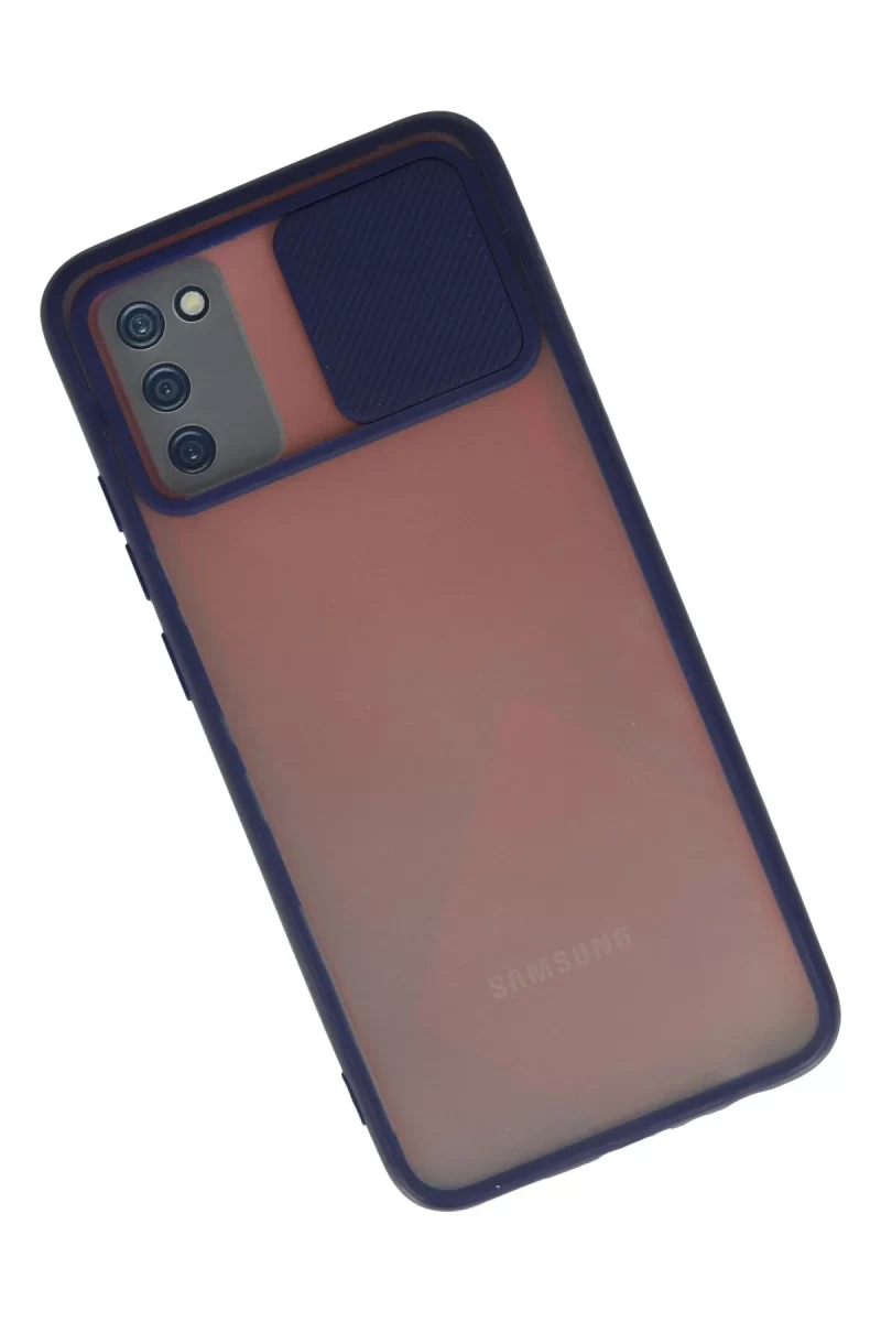 Newface Samsung Galaxy A02S Kılıf Palm Buzlu Kamera Sürgülü Silikon - Lacivert