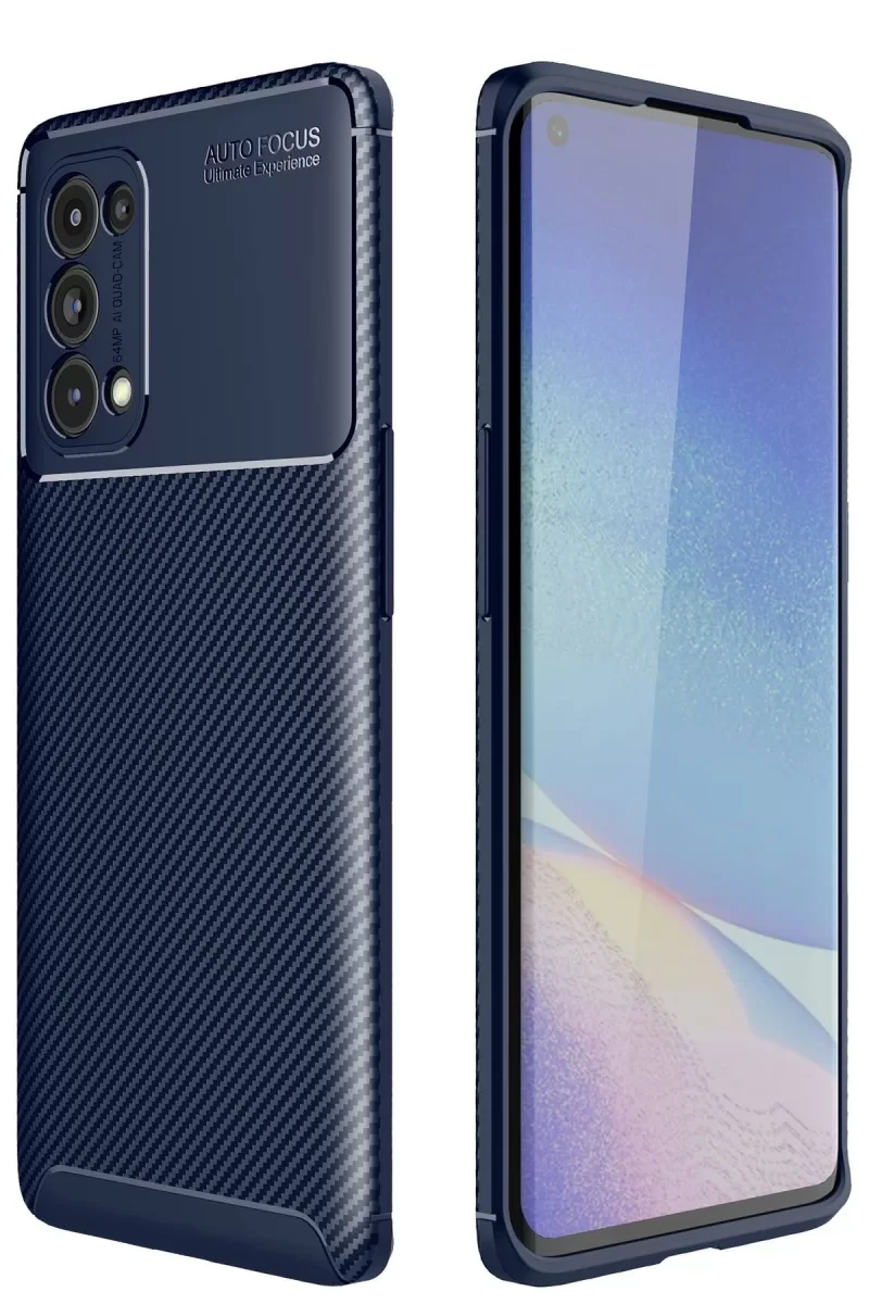 Newface Oppo Reno 5 Pro Kılıf Auto Focus Karbon Kapak - Lacivert