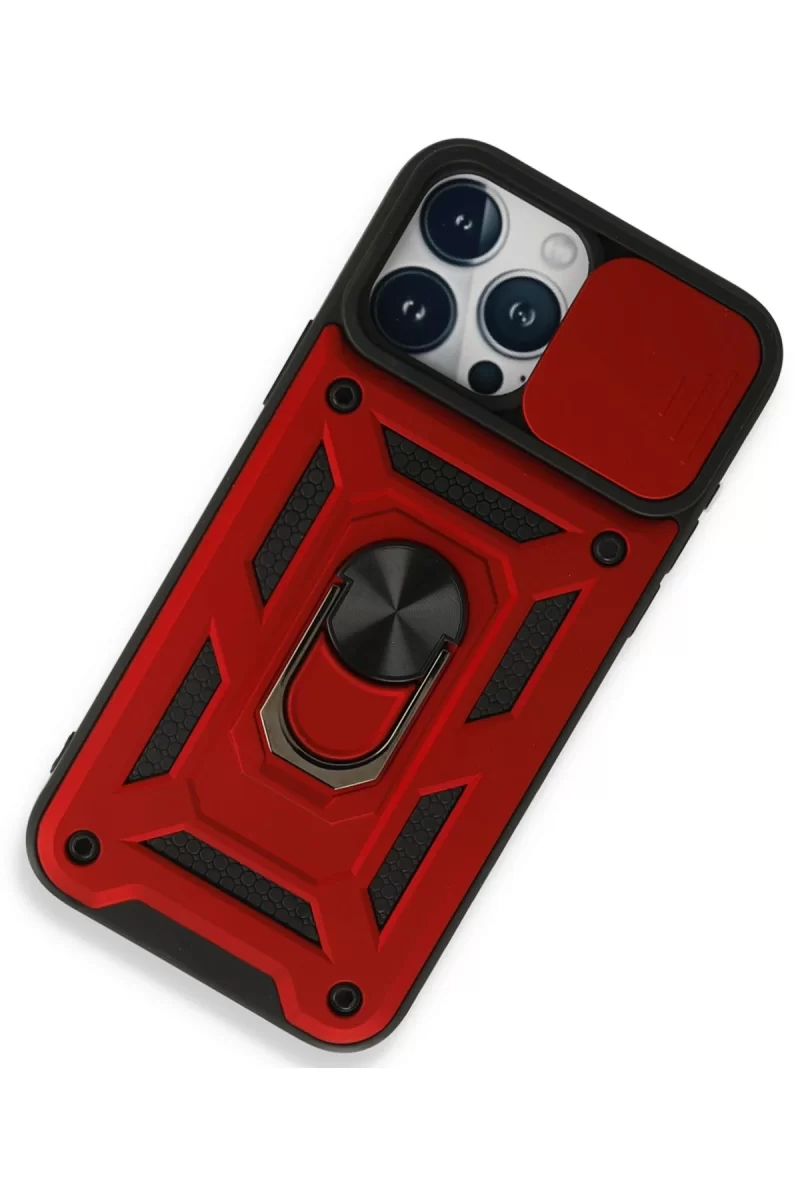 Newface Apple iPhone 15 Pro Kılıf Pars Lens Yüzüklü Silikon - Kırmızı