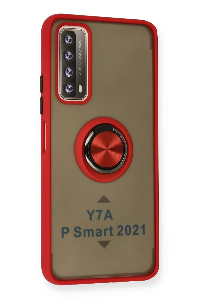 Newface Huawei P Smart 2021 Kılıf Montreal Yüzüklü Silikon Kapak - Kırmızı