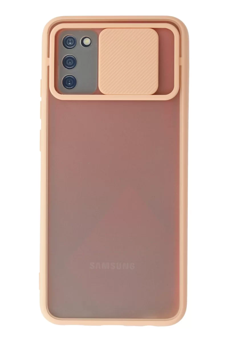 Newface Samsung Galaxy A02S Kılıf Palm Buzlu Kamera Sürgülü Silikon - Pembe