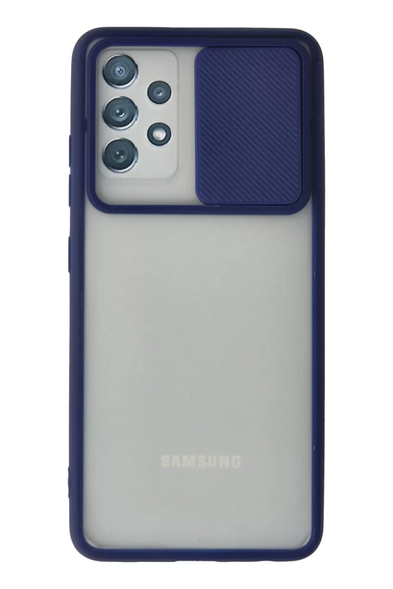 Newface Samsung Galaxy A72 Kılıf Palm Buzlu Kamera Sürgülü Silikon - Lacivert