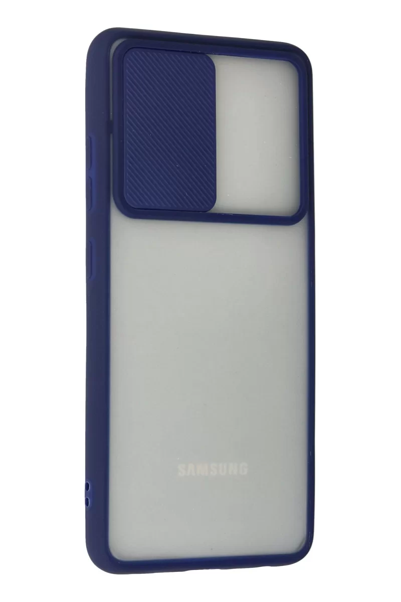 Newface Samsung Galaxy A72 Kılıf Palm Buzlu Kamera Sürgülü Silikon - Lacivert