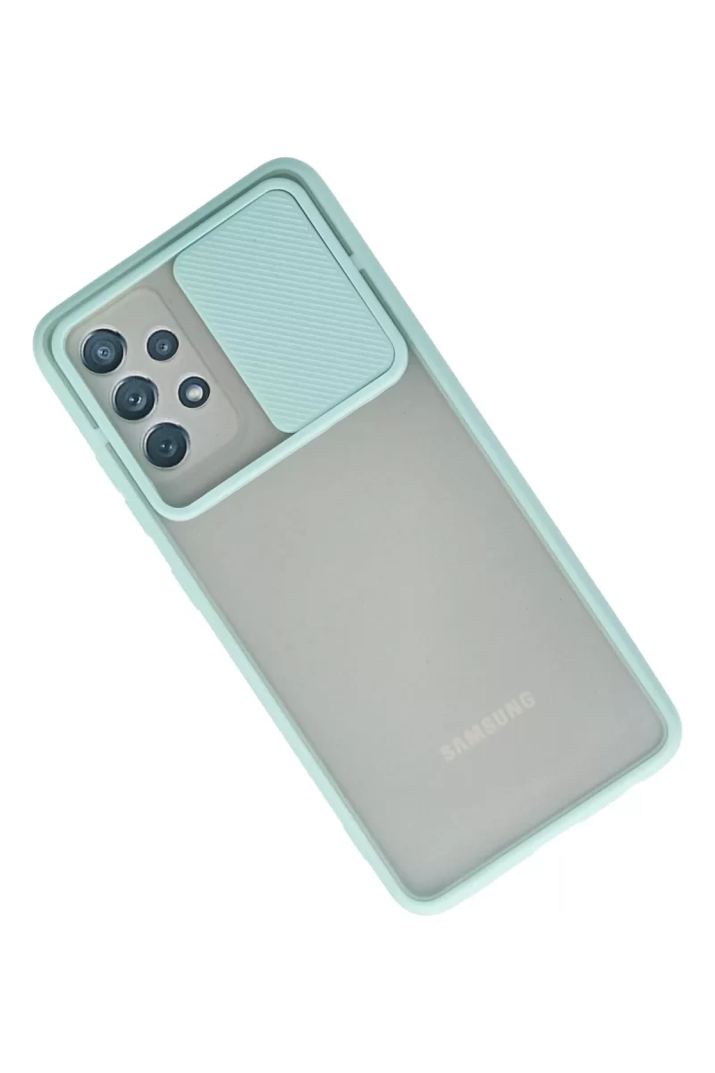Newface Samsung Galaxy A72 Kılıf Palm Buzlu Kamera Sürgülü Silikon - Turkuaz