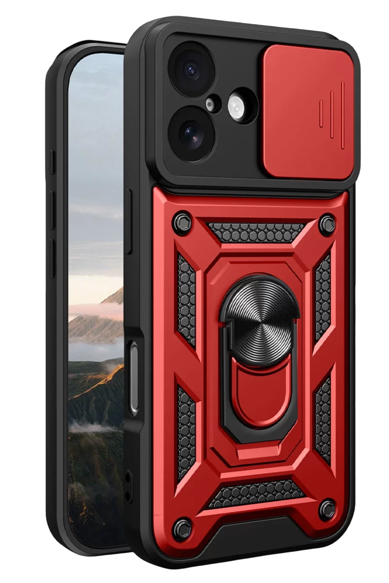 Newface Apple iPhone 17 Pars Lens Yüzüklü Silikon - Kırmızı