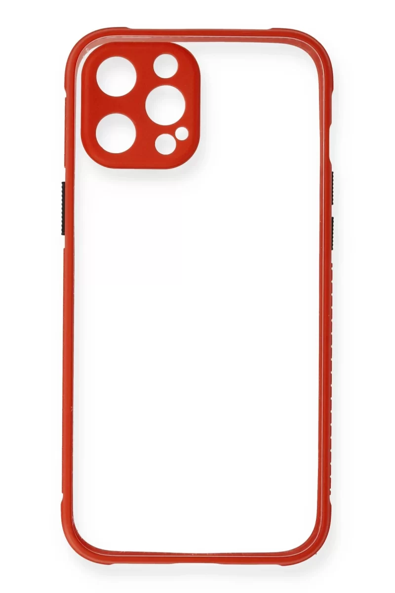 Newface Apple iPhone 12 Pro Kılıf Miami Şeffaf Silikon - Kırmızı