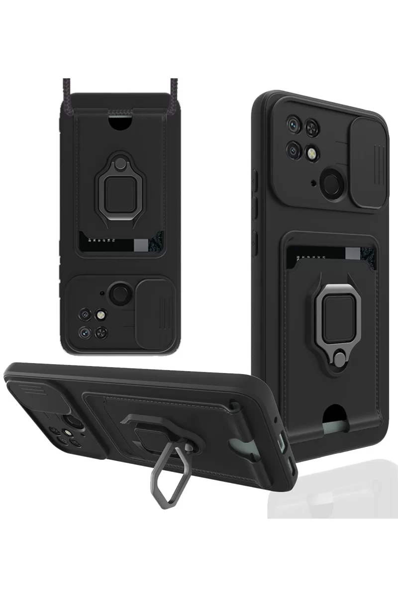 Newface Xiaomi Redmi 10C Kılıf Zuma Kartvizitli Yüzüklü Silikon - Siyah