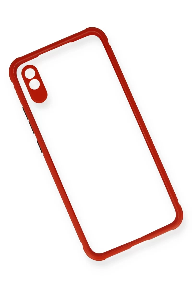 Newface Xiaomi Redmi 9A Kılıf Miami Şeffaf Silikon - Kırmızı