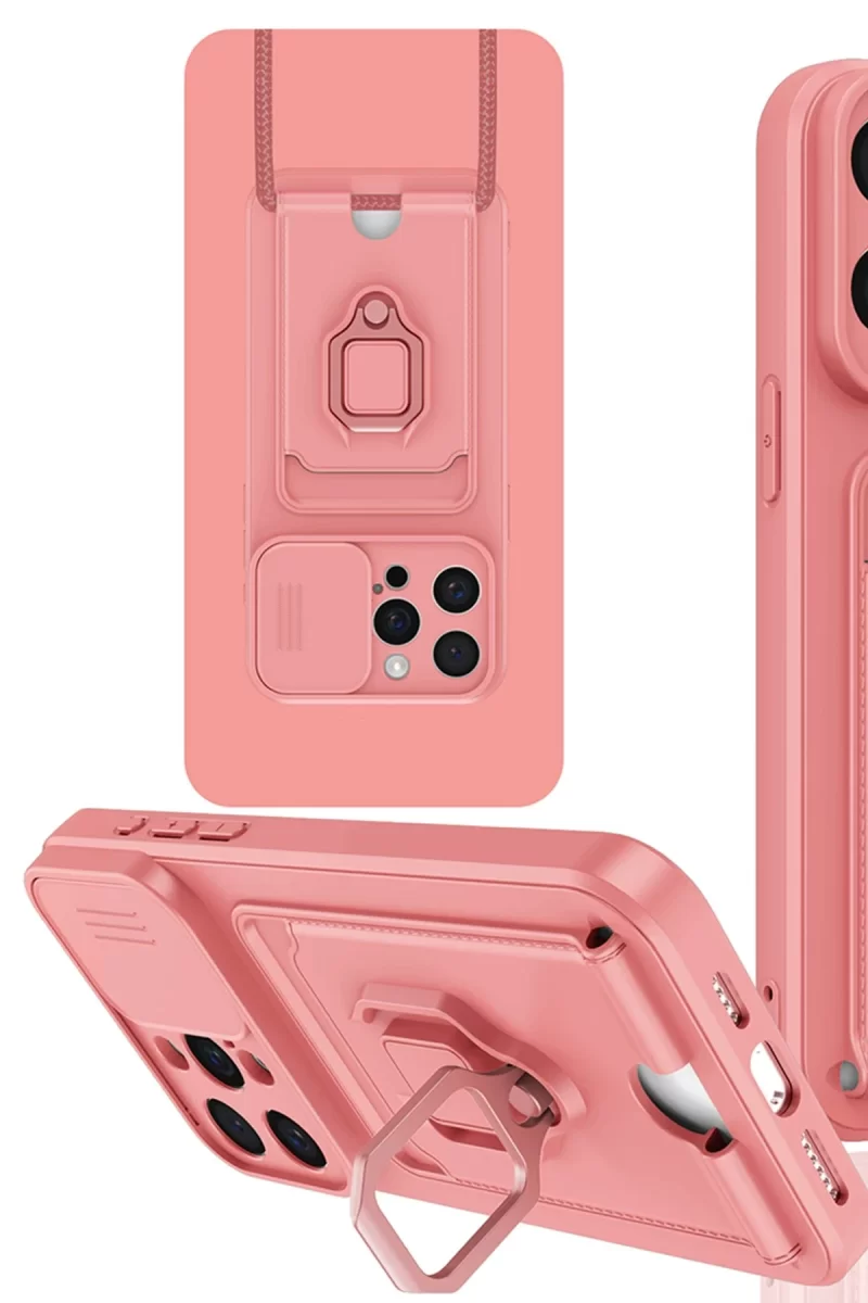 Newface Apple iPhone 15 Pro Max Kılıf Zuma Kartvizitli Yüzüklü Silikon - Pembe