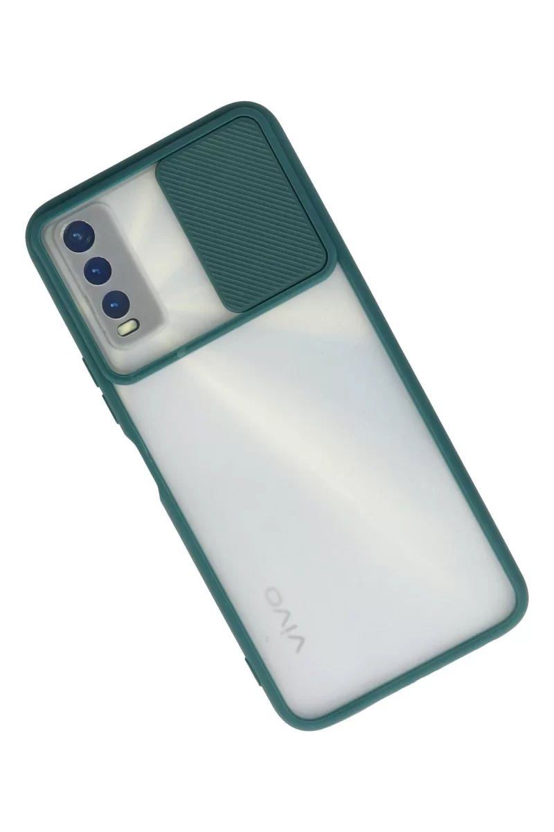 Newface Vivo Y11S Kılıf Palm Buzlu Kamera Sürgülü Silikon - Yeşil