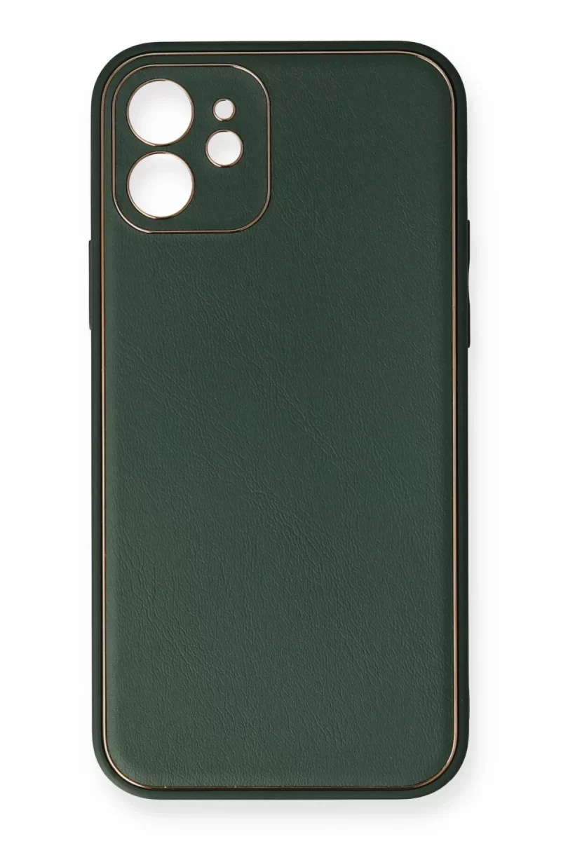 Newface Apple iPhone 12 Mini Kılıf Coco Deri Silikon Kapak - Yeşil
