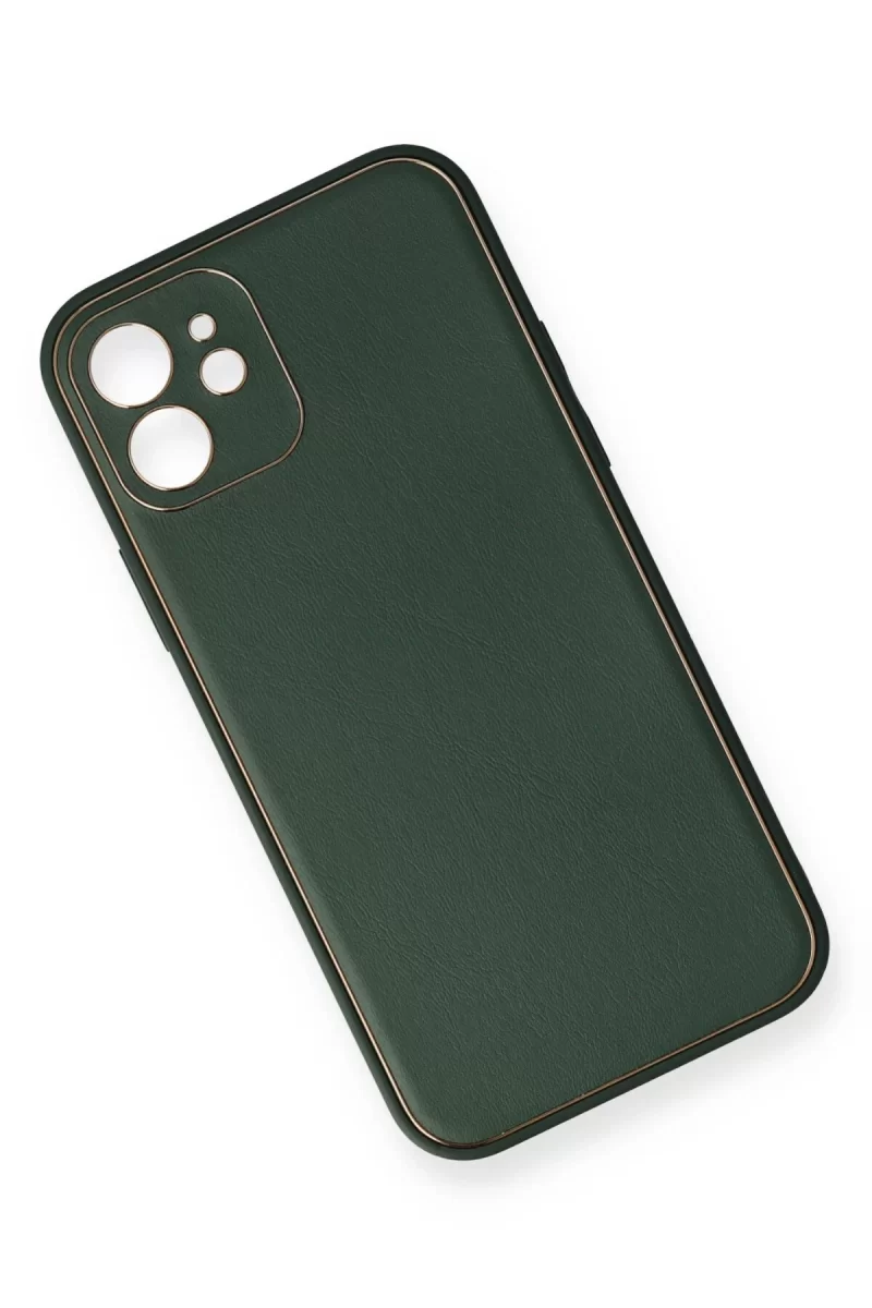 Newface Apple iPhone 12 Mini Kılıf Coco Deri Silikon Kapak - Yeşil