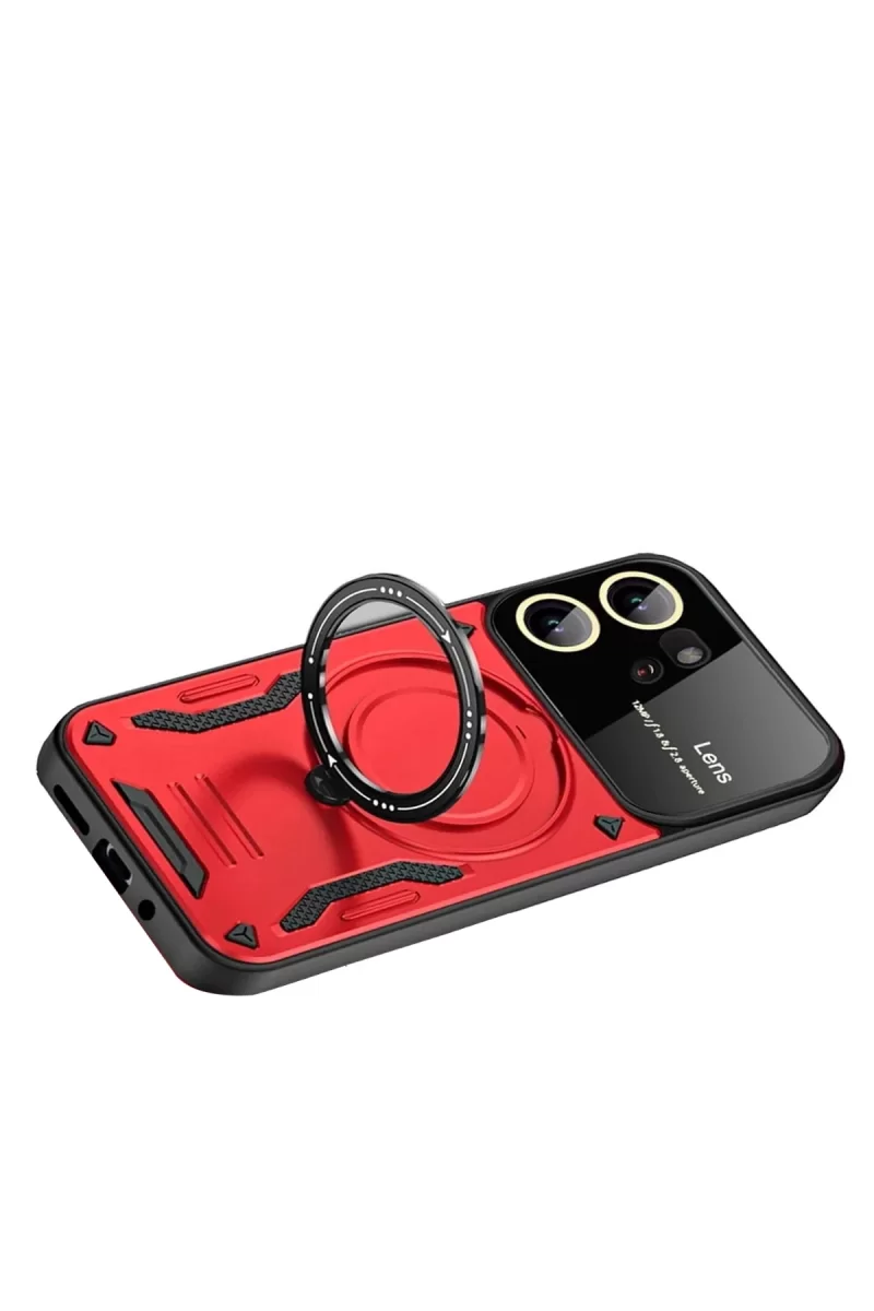 Newface Vivo Y16 Kılıf Joy Lens Standlı Kapak - Kırmızı