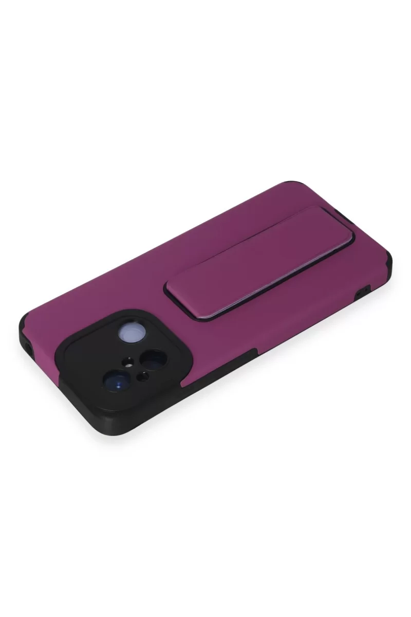 Newface Xiaomi Redmi 12C Kılıf Mega Standlı Silikon - Mor