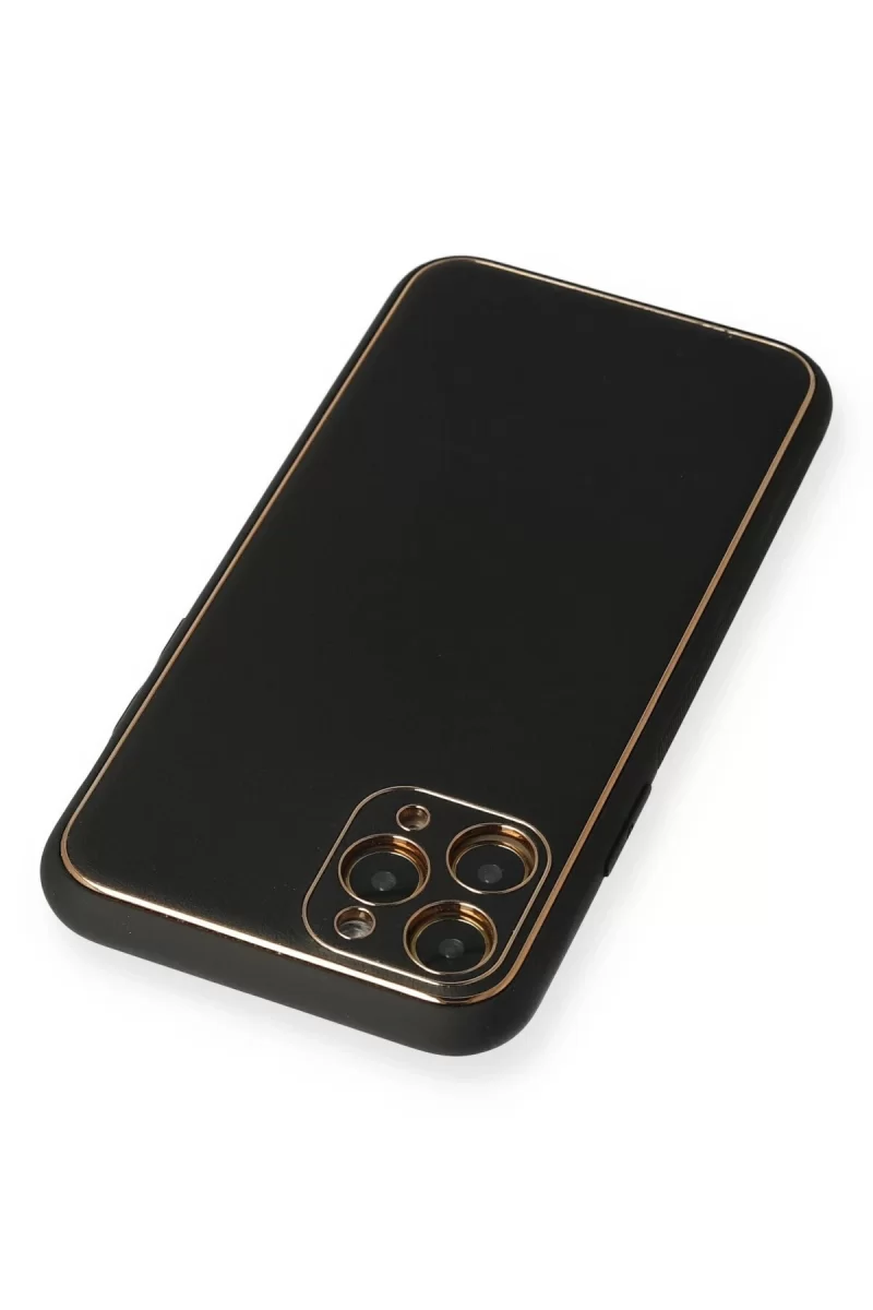 Newface Apple iPhone 11 Pro Max Kılıf Coco Deri Silikon Kapak - Siyah