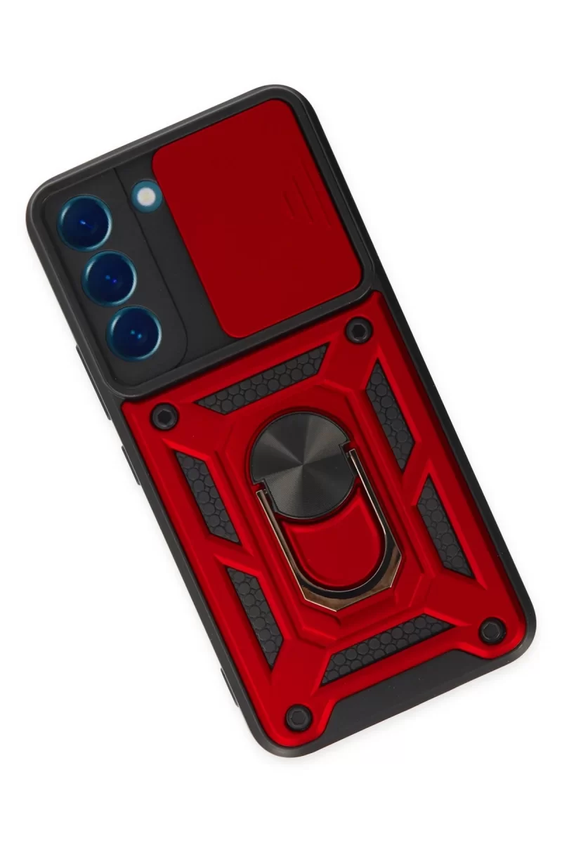 Newface Samsung Galaxy S22 Kılıf Pars Lens Yüzüklü Silikon - Kırmızı