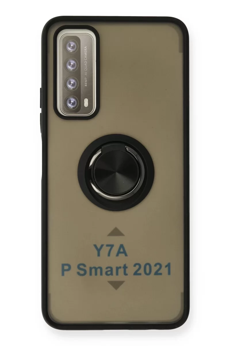 Newface Huawei P Smart 2021 Kılıf Montreal Yüzüklü Silikon Kapak - Siyah