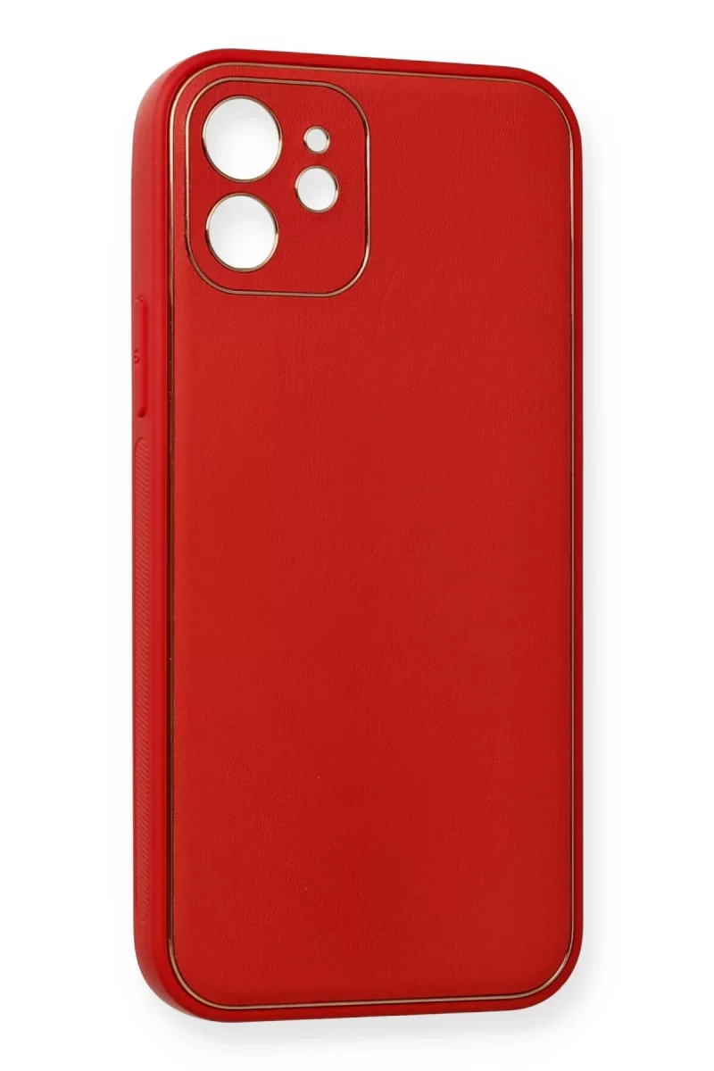 Newface Apple iPhone 12 Mini Kılıf Coco Deri Silikon Kapak - Kırmızı